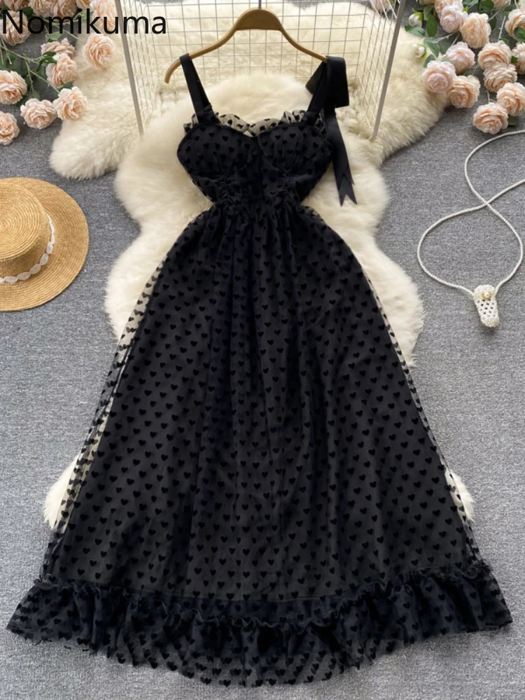Nomikuma Vestidos De Verano Mujer 2022 Sleeveless Heart Gauze Simple Dress For Women Vintage Elegant Maxi Dress - - AliExpress