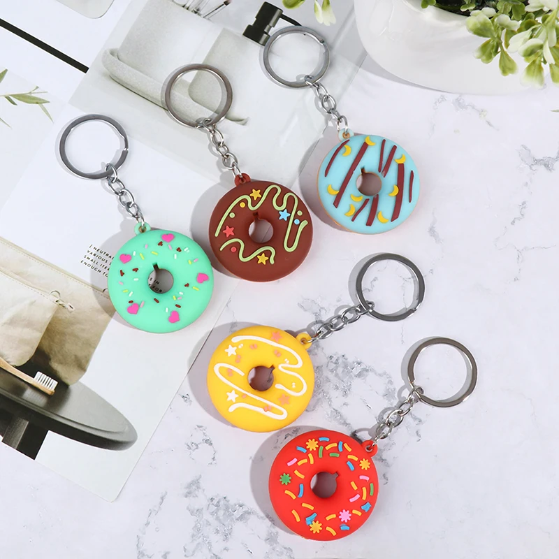 Keychain Donut Cartoon Keychain For Car PVC Keys Pendant Creative Small Pendant Keyring Ornaments Anime Accessories Trinket Gift