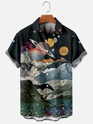 2022 New Cross Creative Planet Element Men's Shirt 3D Printing Single Button Fashion Handsome Men and Women Plus Size Shirt Top