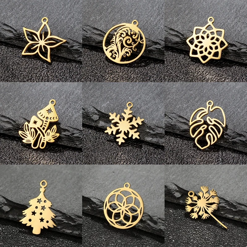 5pc/lot Stainless Steel Charms Jewelry Making Christmas Tree Snowflake Pendant Mini Charm Bracelet Necklace DIY Accessories