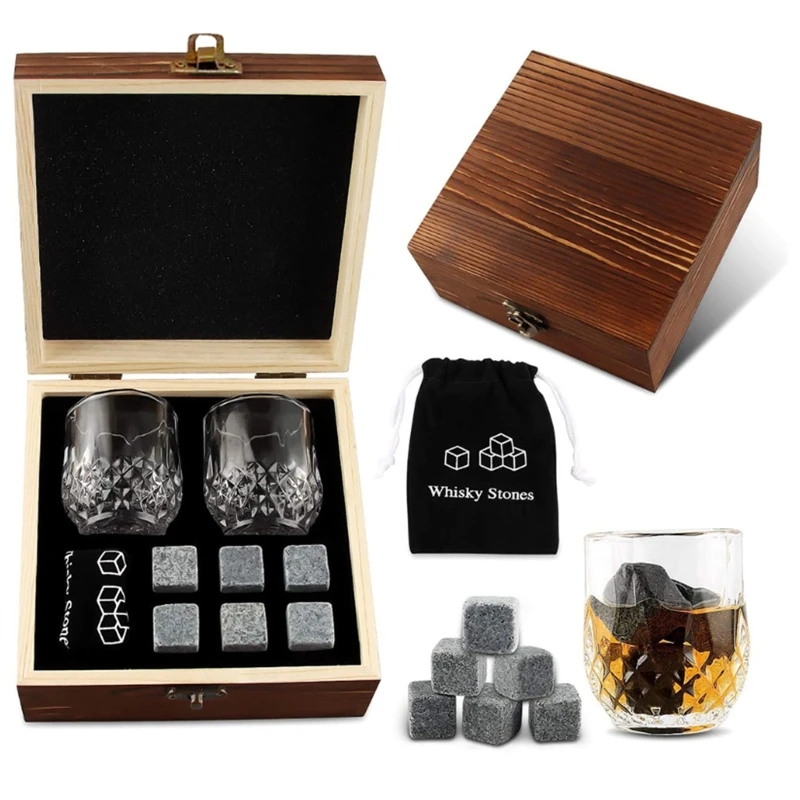 

Whisky Wine Tool Set Glass Cup Flannel Storage Bag Stones for Whiskey Wine Beer Juice Cool Drinks Gift
