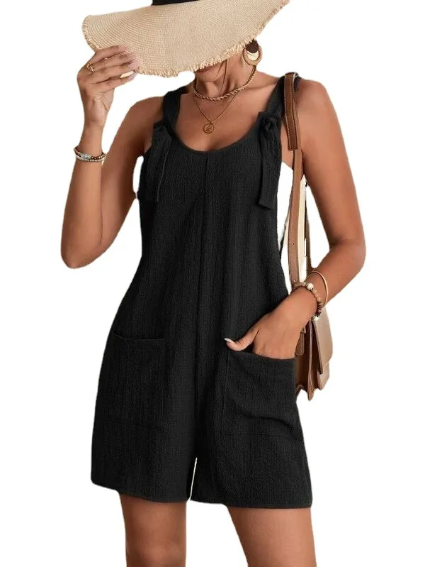 2023 European and American large size ladies summer leisure fashion condole shorts trousers suspenders female conjoined yards