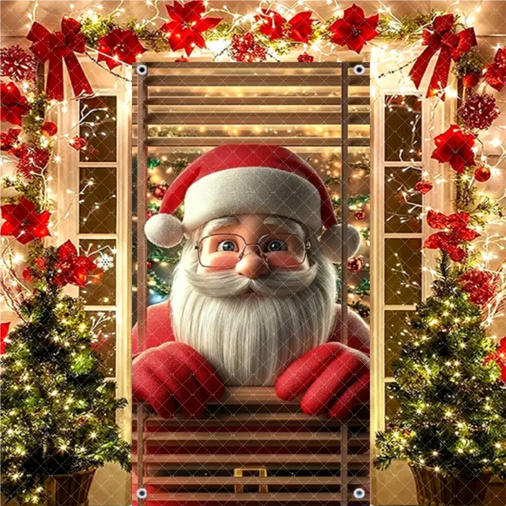 Glänzender Weihnachtsbaum, Türbanner, Cartoon-Weihnachtsmann, Nussknacker, Schneemann, Partydekoration, niedliche Katze und Hund, Hintergrundgeschenke – Detail 13