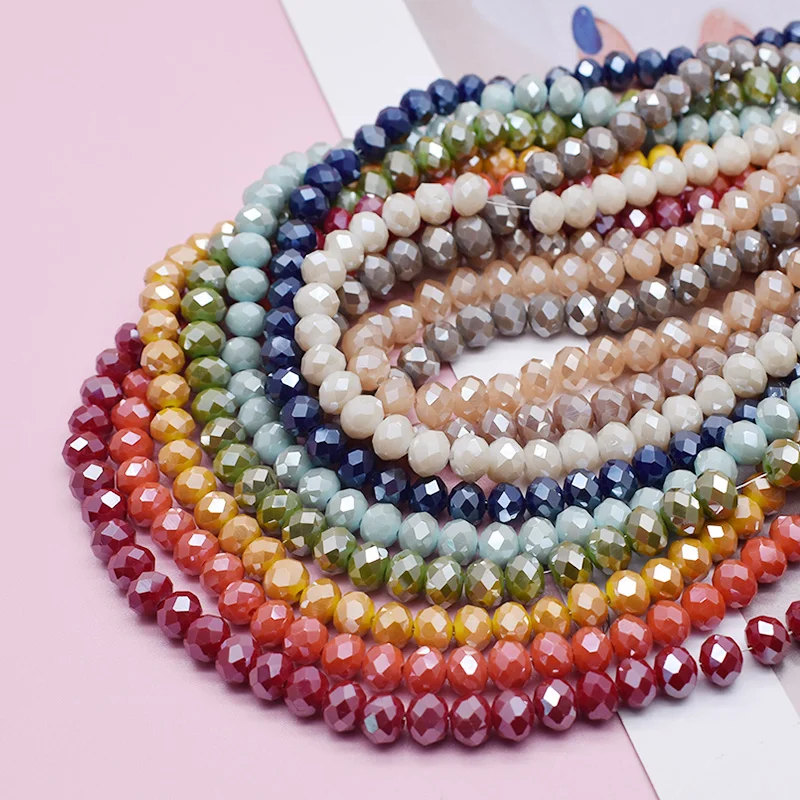 4 mm, 6 mm, 8 mm Rondelle-Kristallglasperlen, facettierte lose Distanzperlen für die Schmuckherstellung, DIY-Halskette