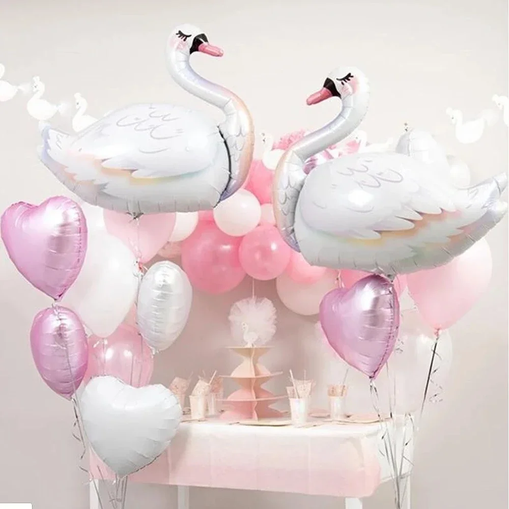 

2pcs Large White Pink Swan Flamingo Balloon Happy Birthday Party Decorations kids Toys Baby Shower Girl Air globos Wedding Decor