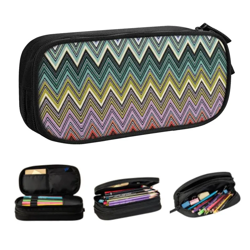 

Boho Home Zig Zag Kawaii Pencil Cases Boys Gilrs Large Capacity Chic Abstract Geometric Zigzag Pencil Box School Accessories