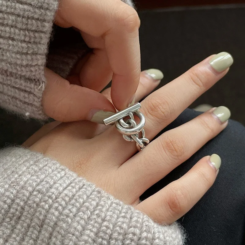 2025 New Design Silver Color Belt OT Buckle Chain Rings for
