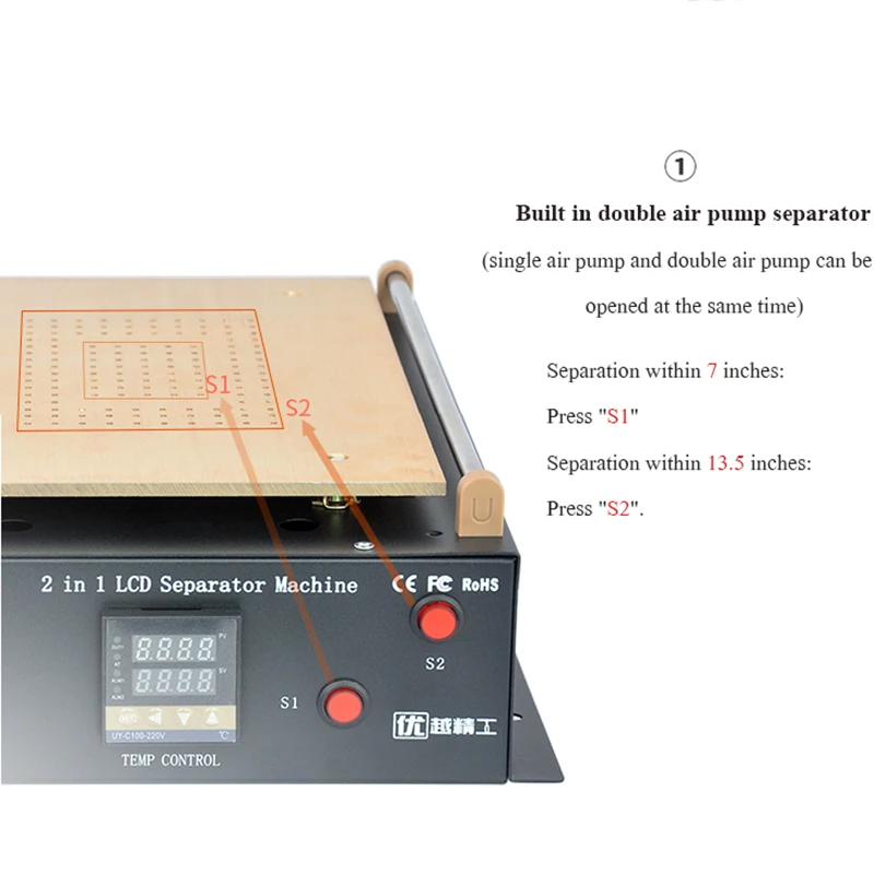 Build-in Air Dual Pump Vacuum Pump LCD Screen Separator For 14 inches Tablet Repair Machine
