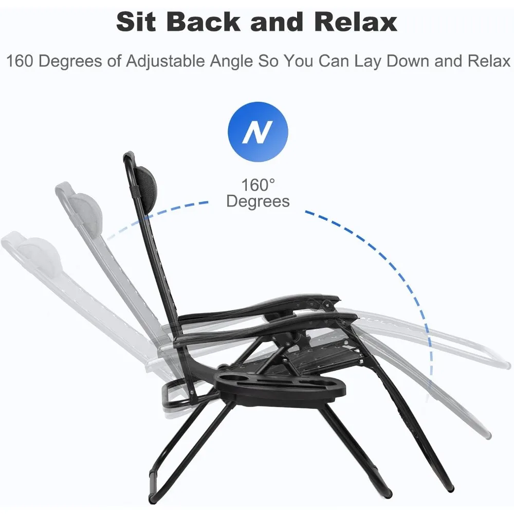 Nazhura Set of 2 Relaxing Recliners Patio Chairs Adjustable Steel Mesh Zero Gravity Lounge Chair Beach Chairs with Pillow