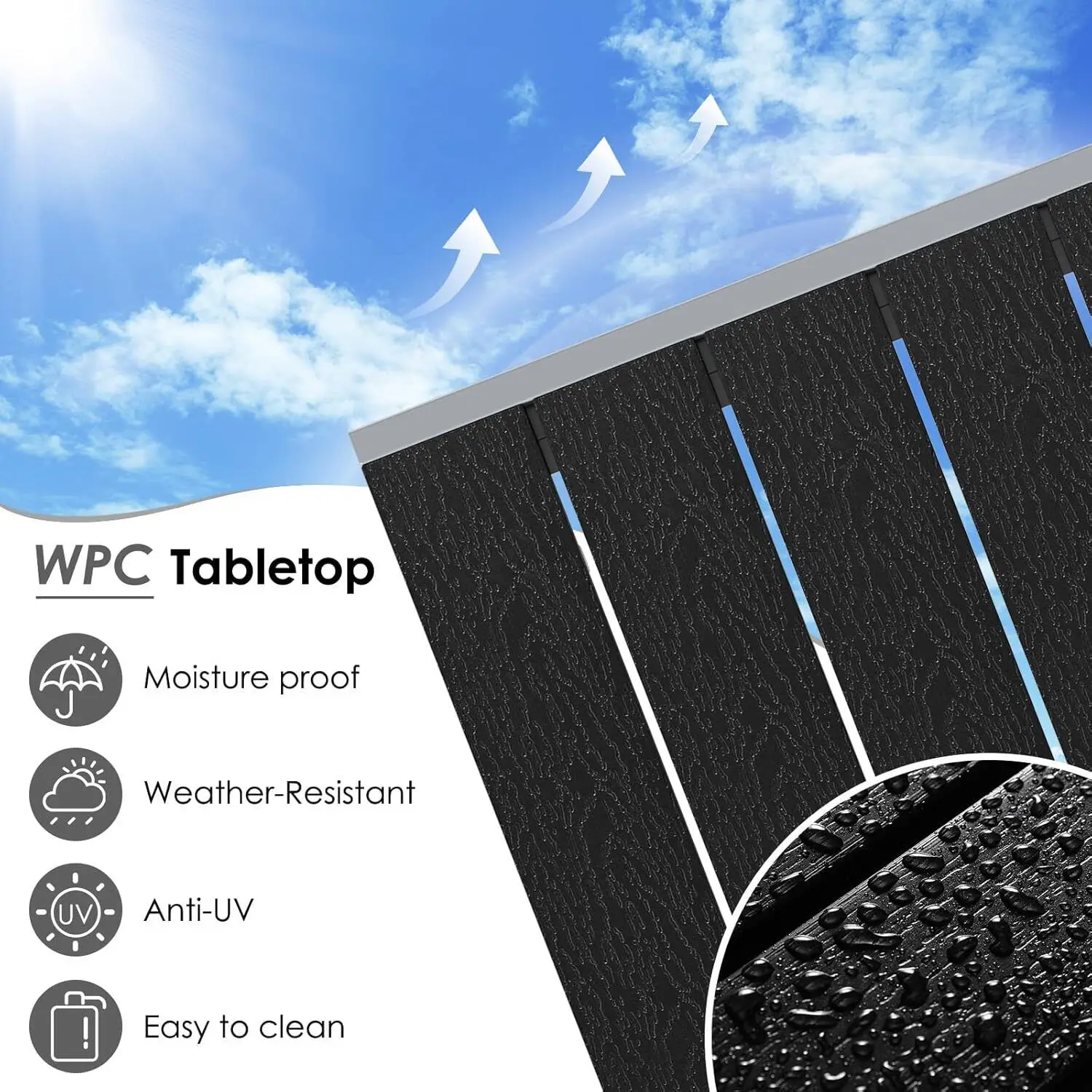 Aluminum Outdoor Dining Table, Patio Metal Slatted Table, Weather Resistant 110x70x73cm Large Rectangular, Yard, Garden, Porch