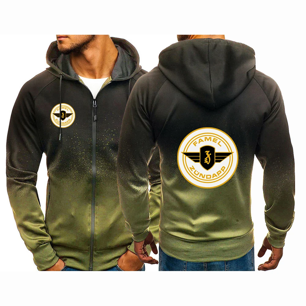 Cotton Gradient Zipper Hoodie Sweatshirt for Men