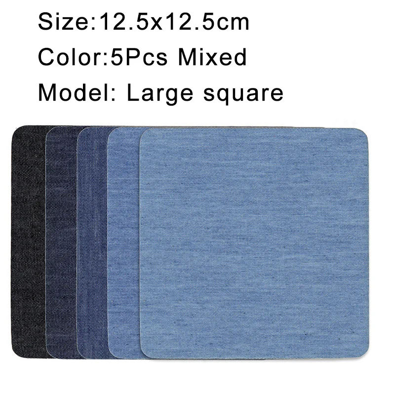 Denim Iron-On Patch Set: Self-Adhesive Blue Cotton Repair Patches