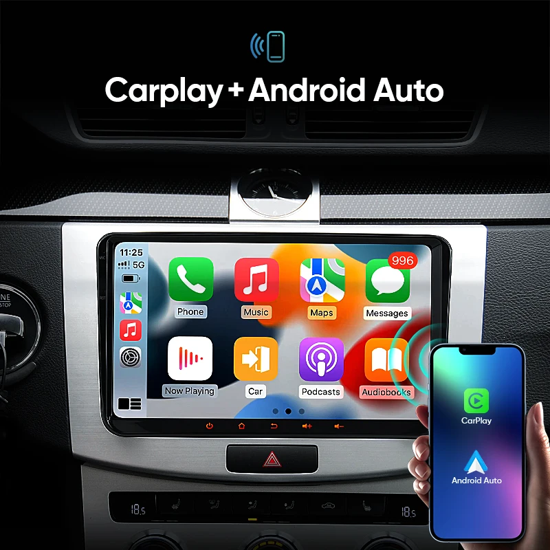 Autoradio sans fil Android CarPlay Auto, Volkswagen Polo, Tiguan, Golf, Passat Gods B7, Jetta, Skoda Octavia, Rosemlimitation, 2Din