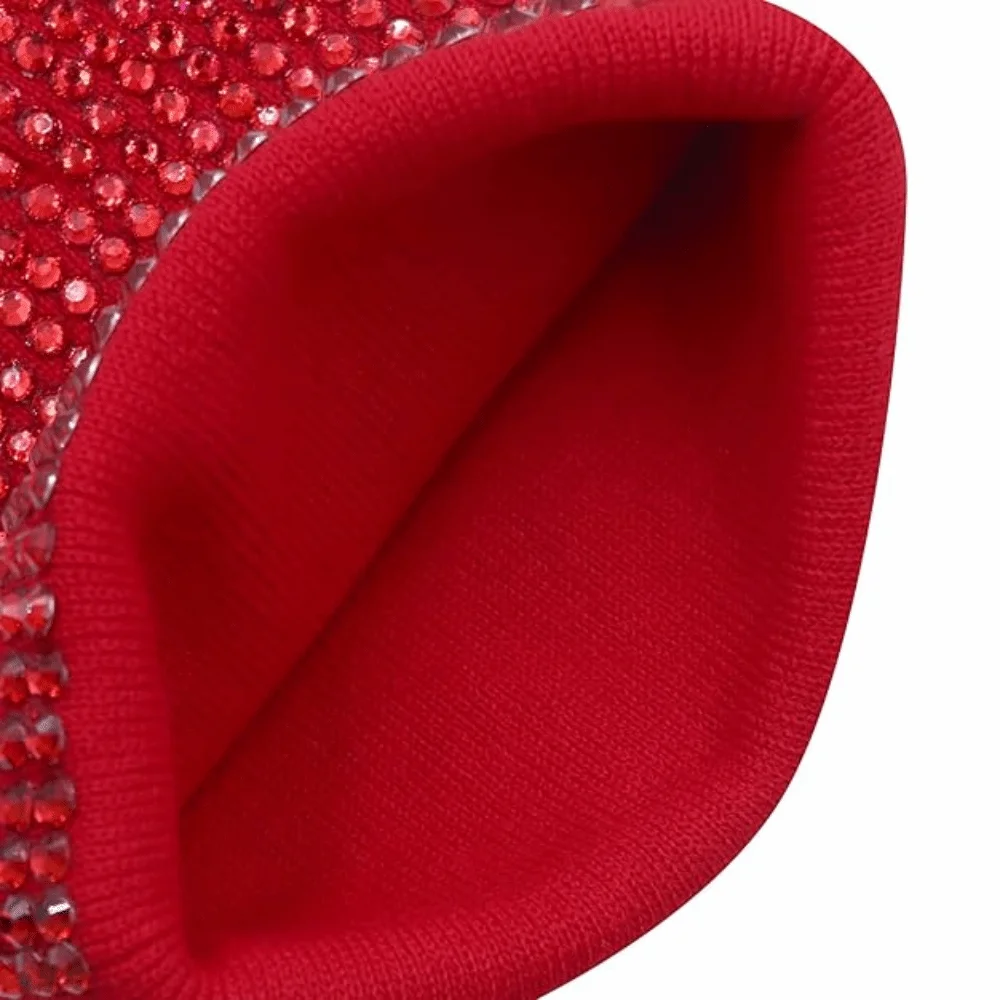 Lässige, vielseitige Beanie-Mütze, dehnbar, Crimpen, warme Hip-Hop-Mütze, glänzende, winddichte Strass-Strickmütze für Damen und Herren – Detail 5
