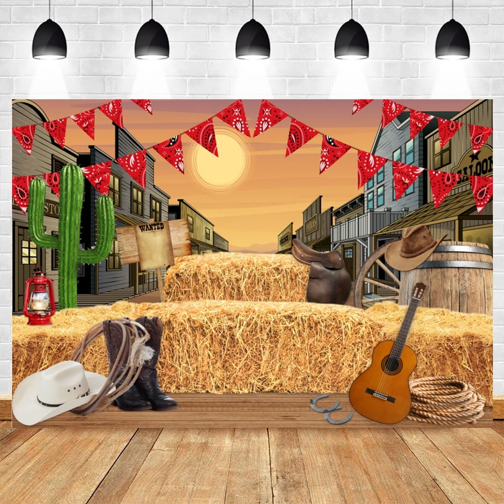 West Cowboy Boy Girl Birthday Party Decor Backdrop Baby Shower Autumn Farm Barn Horse Photography Background