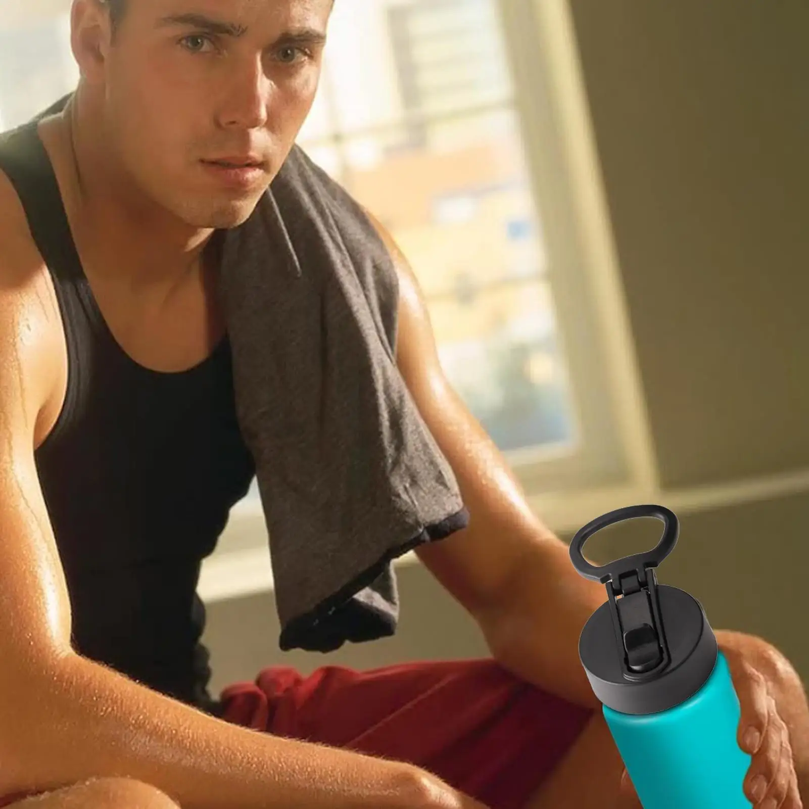 Replacement Water Bottle Lid Leakproof Wide Mouth Bottle Lids Ring Handle Non Slip Cup Topper Bottle Accessories for Most Sports