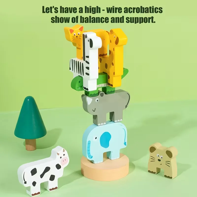 Wooden Animal Block Stacking Educational Puzzle Toy, Toddler Toys for Ages 1-3, Early Education Toys, Kids Toys