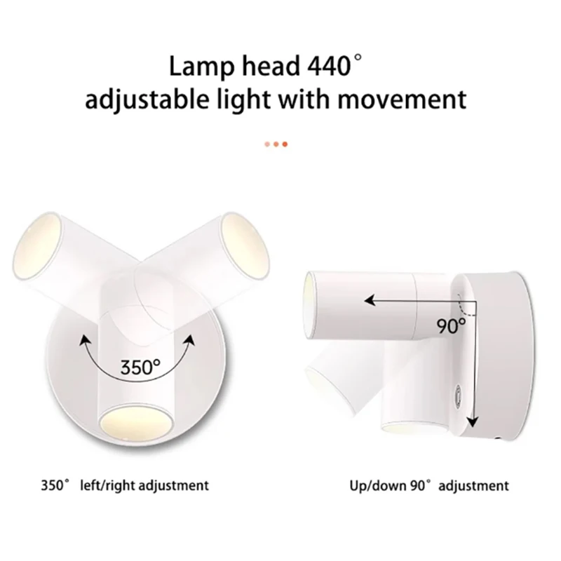 LED light magnetic type-C rechargeable wall lamp spotlight wireless no wiring no punch reading wall light bedroom bedside light 6
