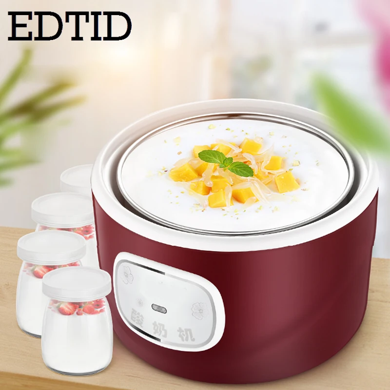 DETID Automatic Electric Yogurt Maker Multifunction Stainless Steel Leben Container Natto Rice Wine Machine Four Yoghurt Cups 1L 3