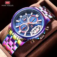 MINI FOCUS Motley Watches for Men Fashion Sport Chronograph Quartz Wristwatch with Date Luminous Hands Stainless Steel Strap Man 1