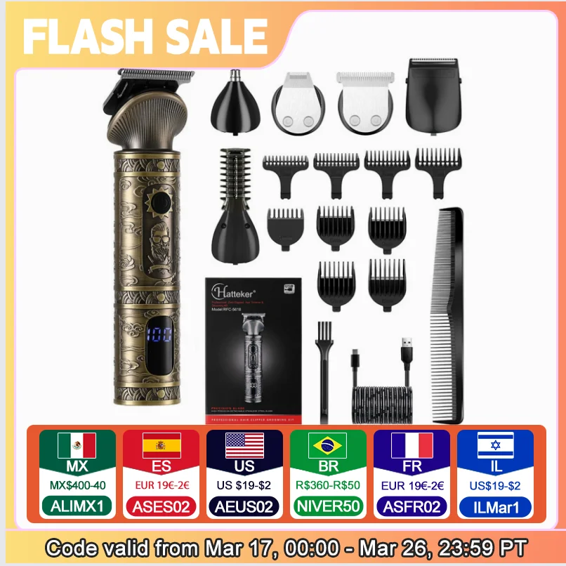 Hair Clipper Electric Shaver Hair Trimmer Hatteker 6 in 1 hair clipper set hair trimmer cutting machine for man USB charging electric shaver clippe trimmer machine