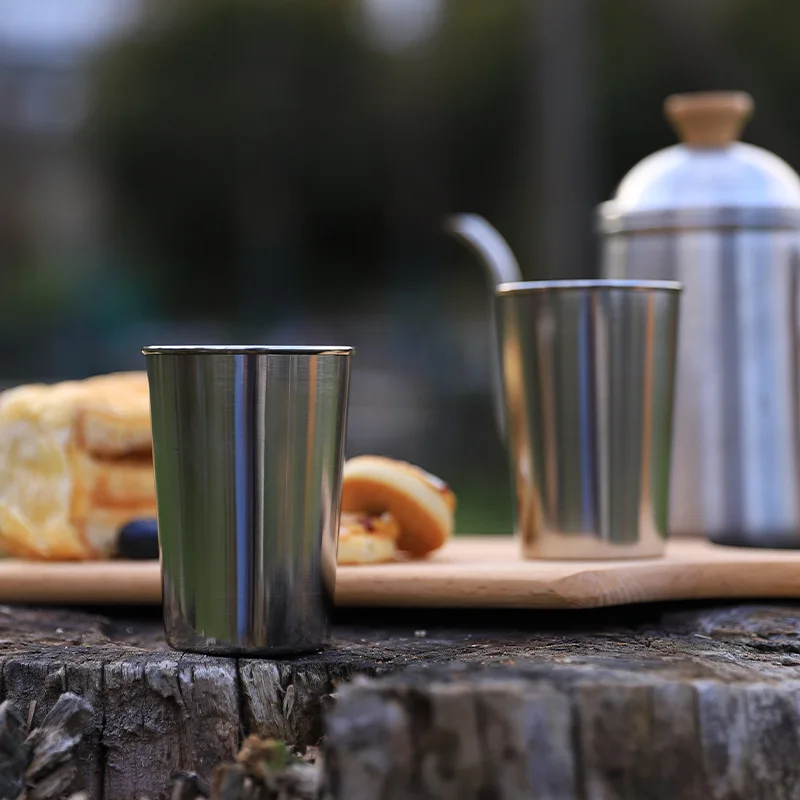 4-piece Stainless Steel Mini Water Glass with Black Leather Outdoor Camping Practical Travel Whiskey Wine Glass 30ml/70ml/160ml portable cups