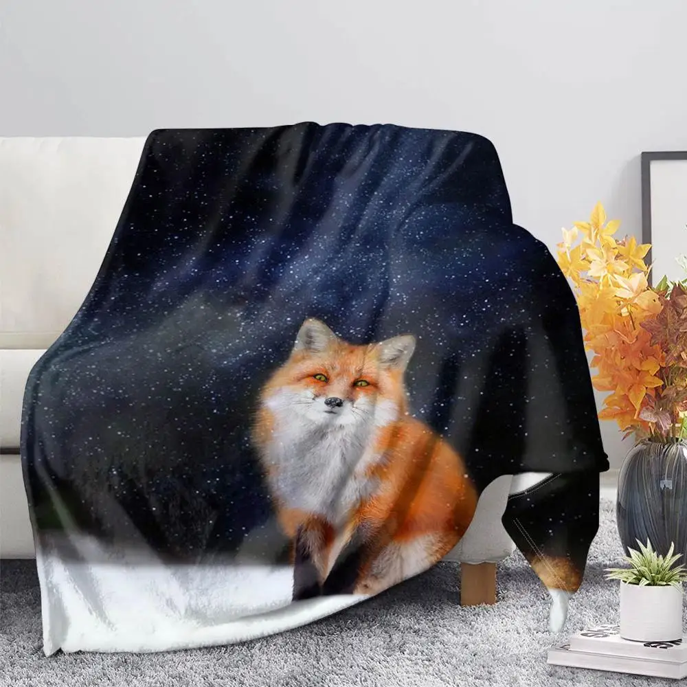

Cute 3D Fox Wool Printed Flannel Fleece Blankets for Beds Sherpa Picnic Blanket Adults Kids Bedspread Throw Blanket for Bed Sofa