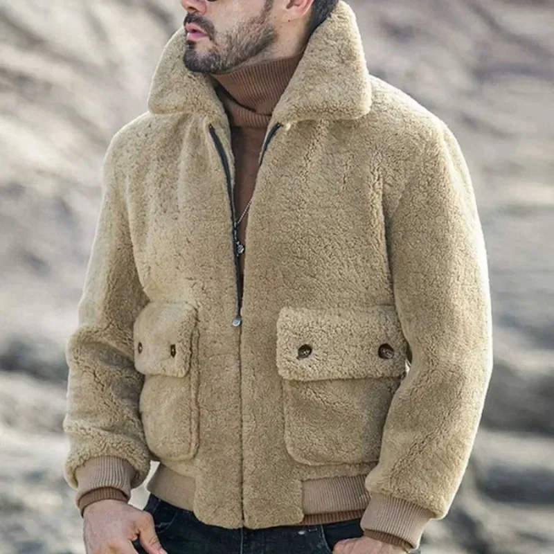 

New Men's Warm Coat Faux Fur Winter Casual Loose Double-sided Plush Hoodie Fluffy Fleece Fur Jacket Hoodies Coat Outerwear M-3XL