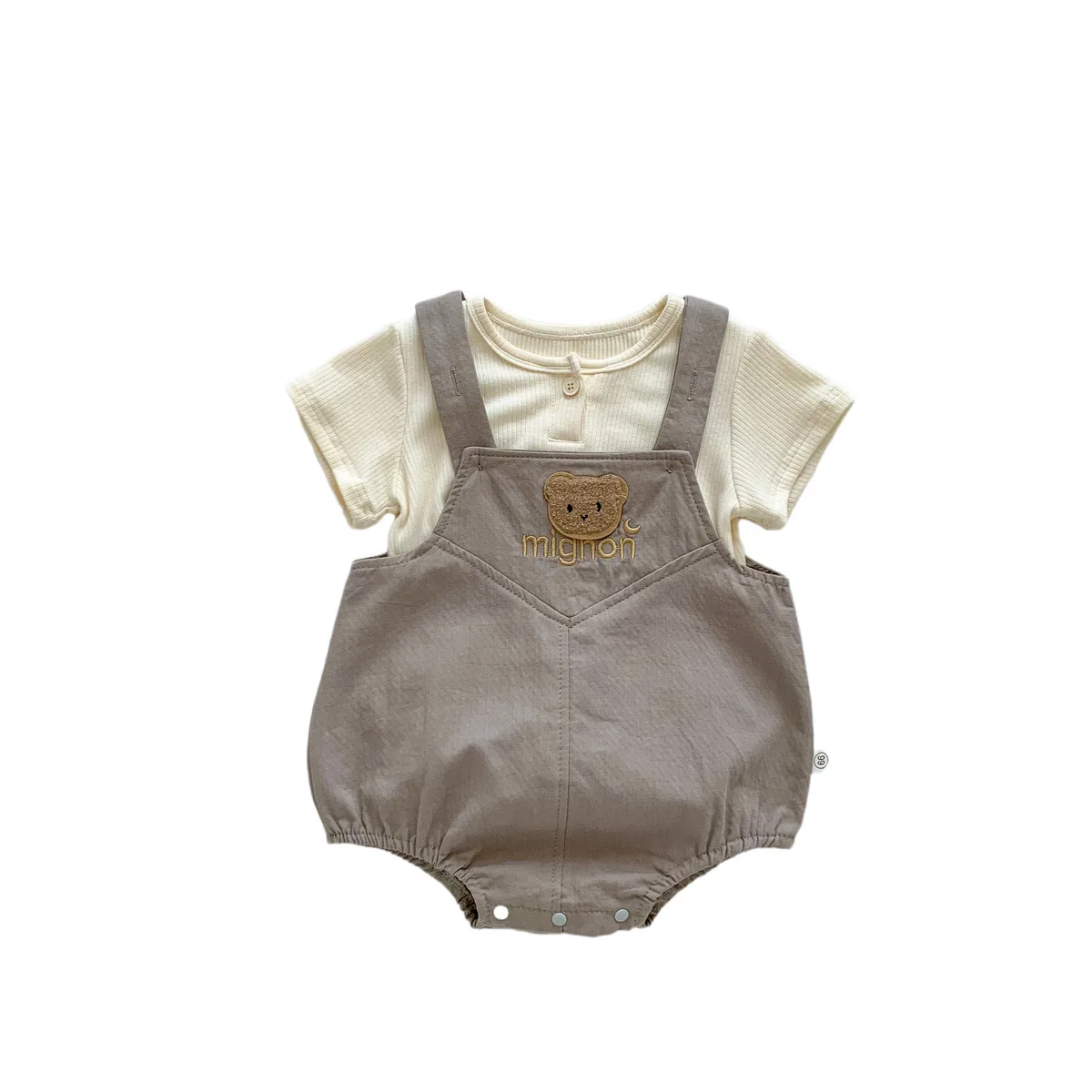 2023 New In Summer Newborn Baby Girls Boys Short Sleeve Solid Color Top T-shirts +cartoon Bear Bodysuits Kid Infant Clothing Set 6