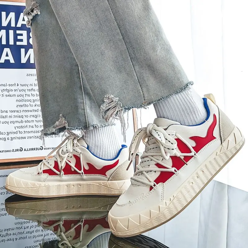 

Кроссовки мужские на шнуровке, Вулканизированная подошва, Пламенный дизайн, Спортивная повседневная Уличная обувь для скейтборда, разные цвета, 39-44