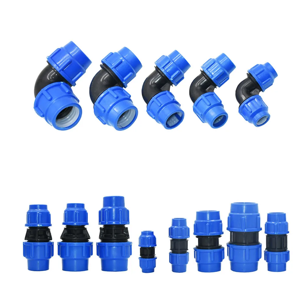 Plastic Pipe Fitting 20/25/32/40/50/63mm PE Tube Tap Connector Tee Water Splitter Quick Valve Irrigation Coupler Straight Elbow Plug
