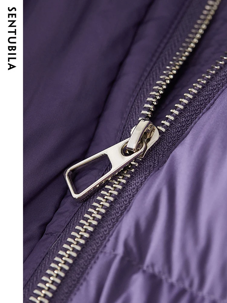 SENTUBILA Women's Loose Hooded Down Jacket 2023 Winter Fashion Zipper Mid Length Down Coats Duck Down Warm Outwears W34Y49697