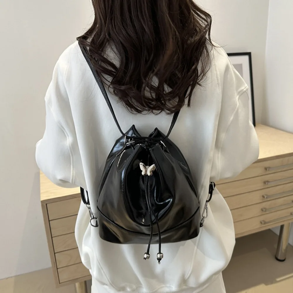 Zaino in PU con Fiocco Stile Preppy alla Moda, Borsa a Secchiello con Coulisse Dolce e Casual, Borsa a Spalla Semplice Monocolore per Ragazze - immagine 5