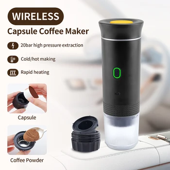 Wireless Electric Portable Espresso Coffee Machine for Car & Home Camping Coffee Maker 3-in-1 Capsule Powder Travel Coffee Maker 1