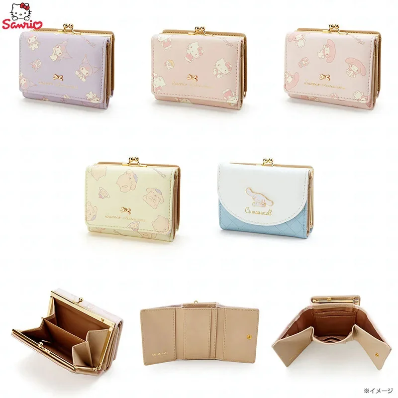 New Sanrio Wallet Pu Miss Casual Short Card Holder Kawaii Kuromi My Melody Cinnamoroll Zipper Buckle Wallet Fashion Girl Gift sanrio 3d hello kitty kuromi cosmetic cases for women zipper fashion y2k makeup box cartoon mesh square bag suitcase for travel