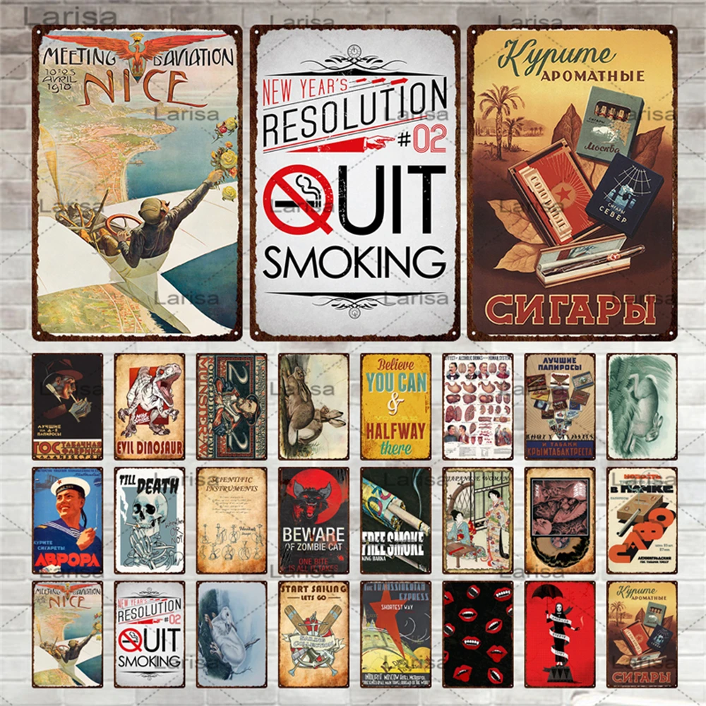 Cigar Decor Cigarette Vintage Tin Sign Fashion Metal Sign No Smoking Poster Wall Decoration Club Man Cave Smoke Shop Plate Pub