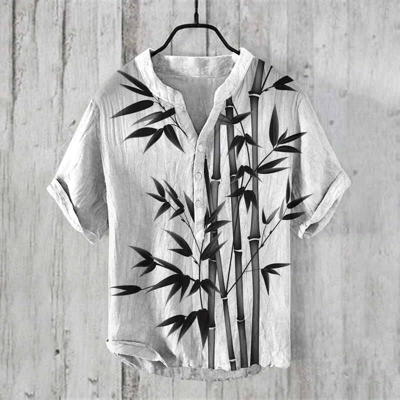 Japanese Word Art Linen V-neck Shirt