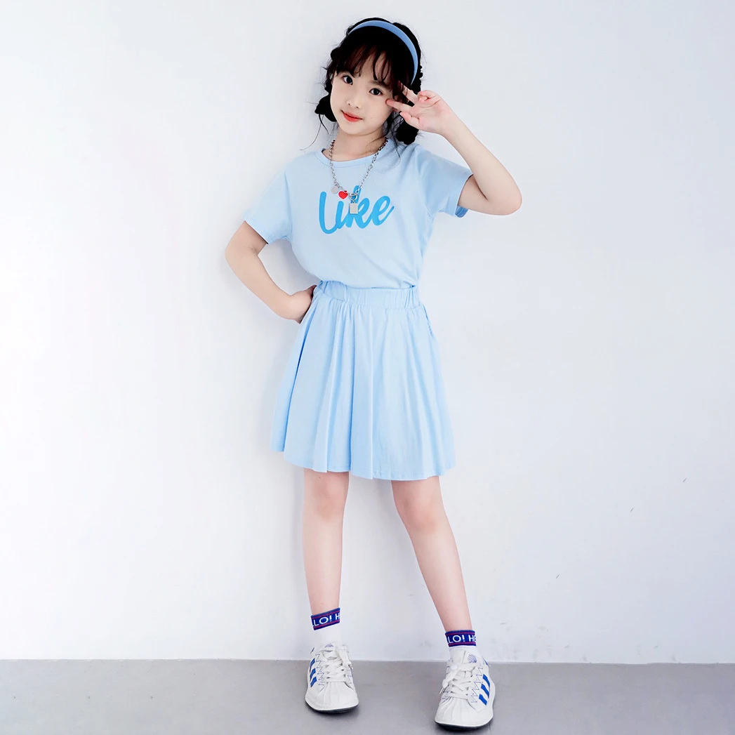 

Summer Girls Clothes Set for Teen Letter Graphic Short Sleeve Tee & Shorts Pleated Skirt Two-piece Outfits 6 8 10 12 14 Years