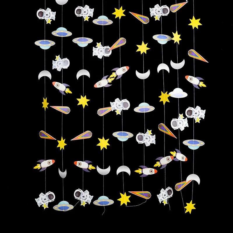 

Outer Space Theme Banner Pull Flag Solar System Galaxy Planet Astronaut Hanging Decor Garland Kid Birthday Background Decoration