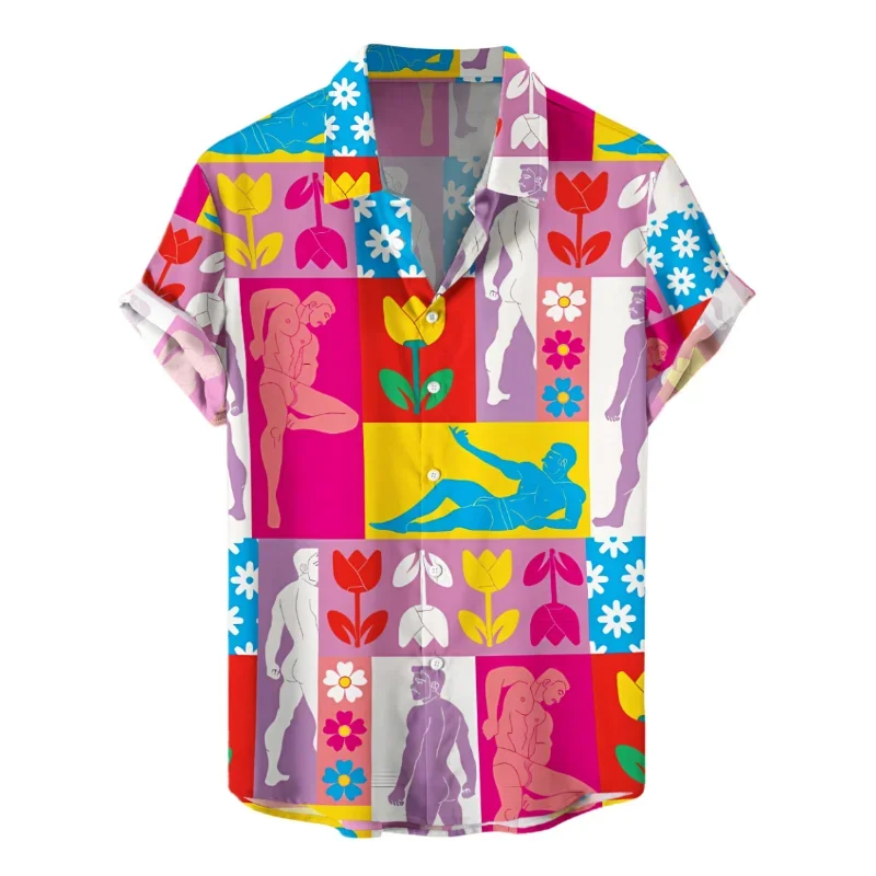 thumbnail image 1 of Camisas hawaianas divertidas con estampado 3D para hombre, camisas con botones y solapa con personalidad, blusas de manga corta de gran tamaño, ropa para hombre, 1 of 5