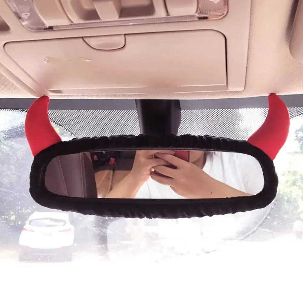 Rearview Mirror Cover Cute Car Rearview Mirror Cover Cartoon Plush Rabbit Heart Auto Rear View Mirror Decoration Rear View Case Accessories
