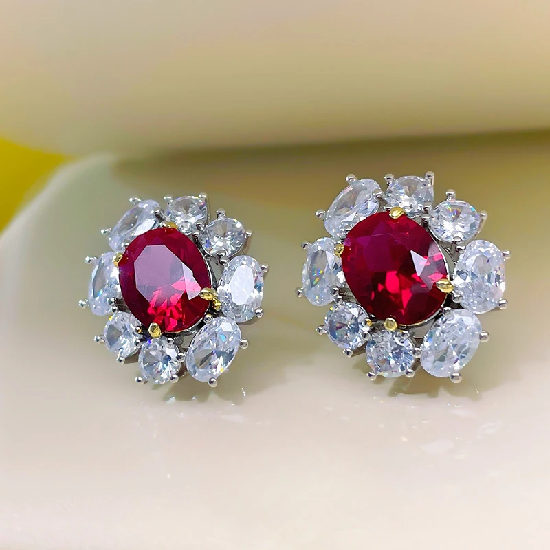 

New S925 Silver Earrings Imported High Carbon Diamond Sapphire Luxury Fashion Engagement Gift Women's Jewelry