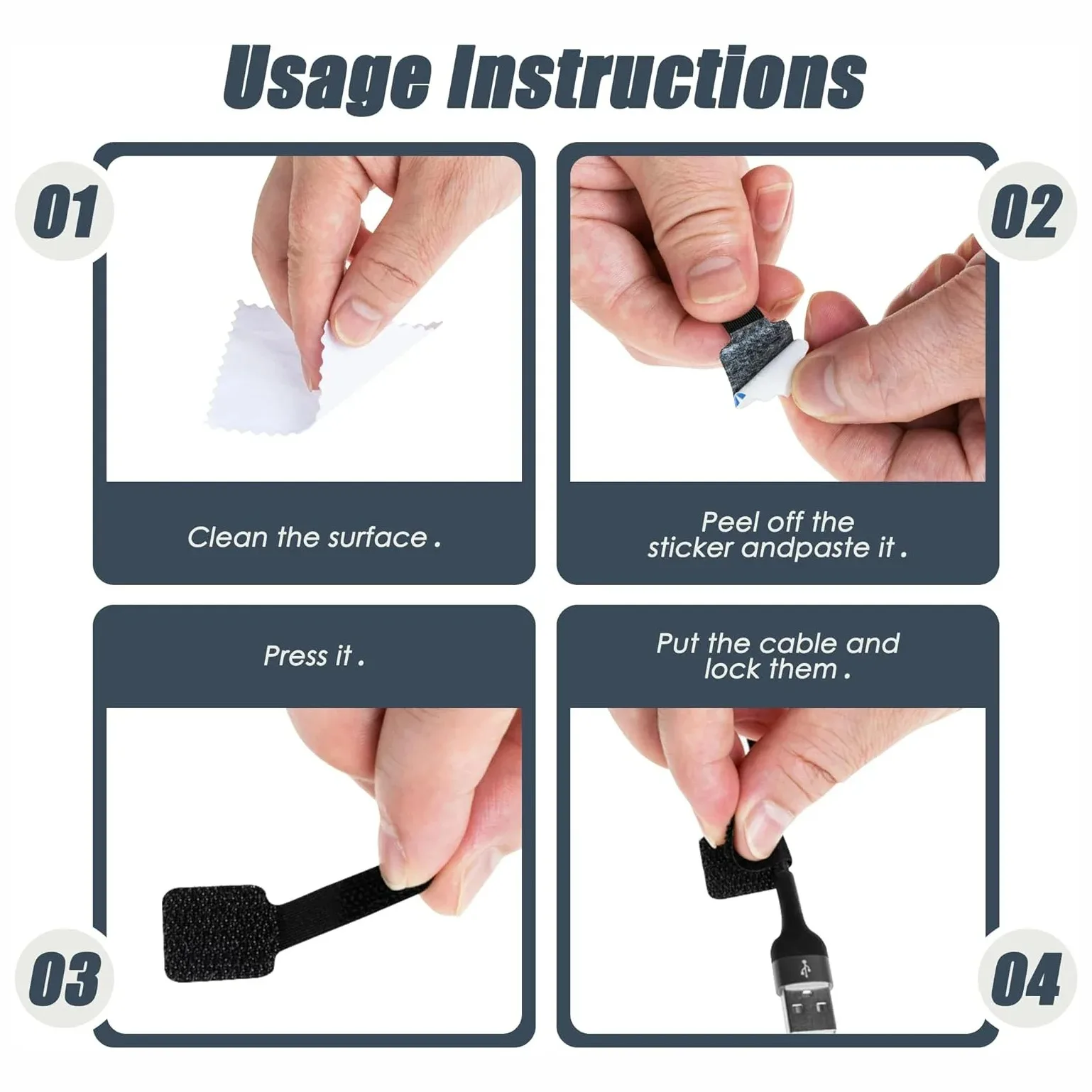 Self-Adhesive Reusable Cable and Cord Organizer Straps