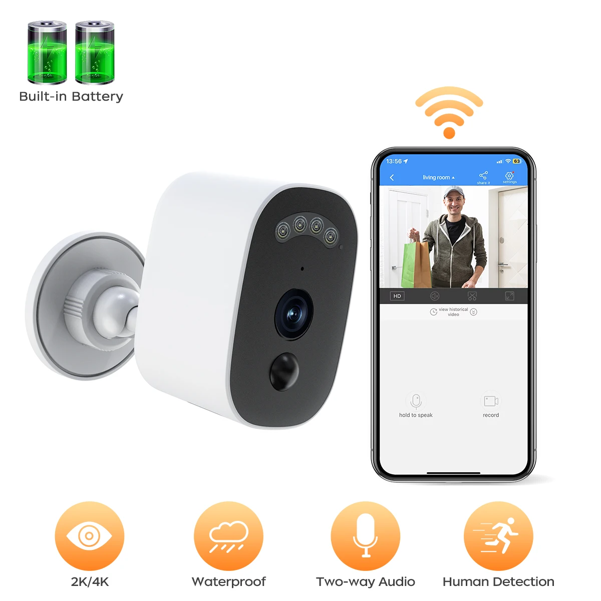 Cámara de seguridad JOOAN 2K, cámara de vigilancia WiFi para exteriores, detección humana PIR, visión nocturna en Color, cámara con batería impermeable