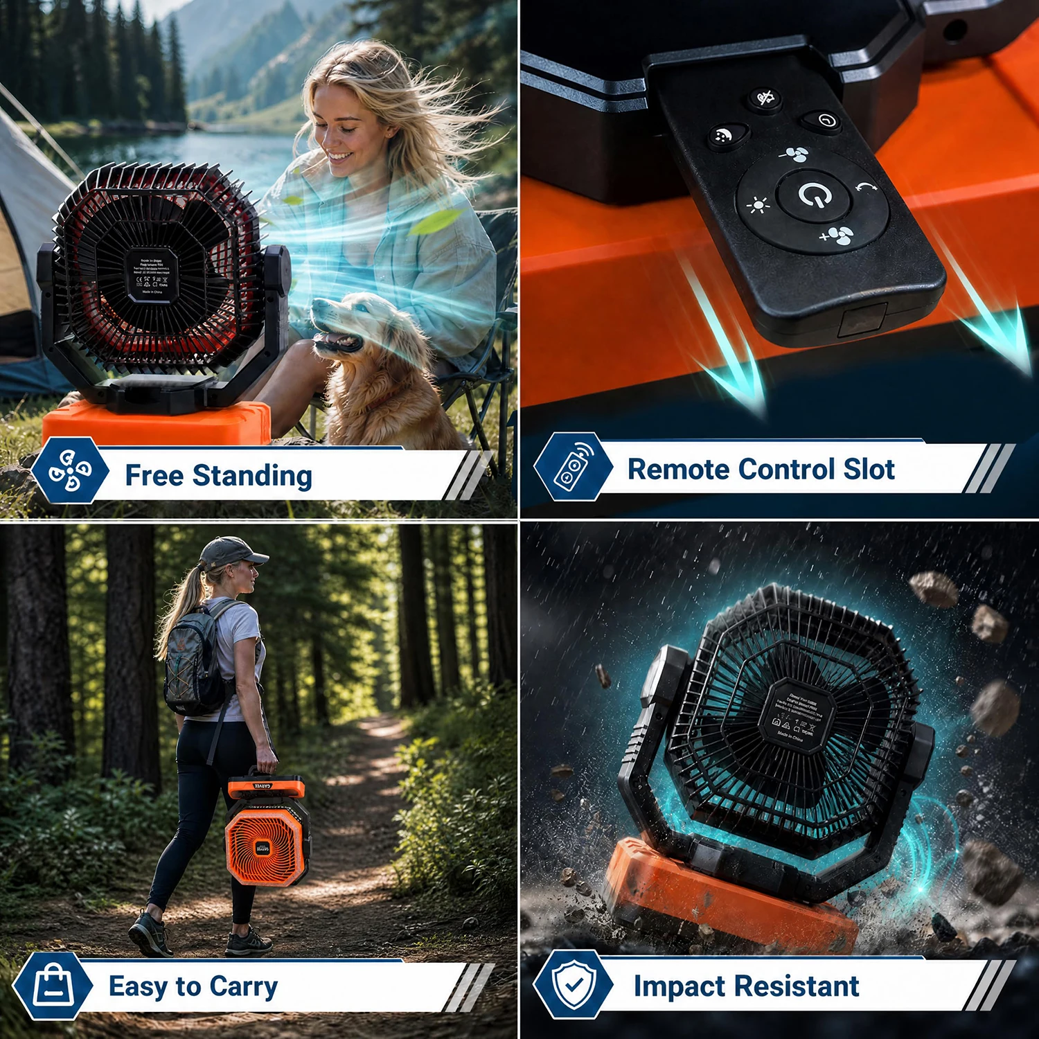 Portable Camping Fan 40000mAh Rechargeable Battery Powered Fan With Remote Timer LED Light 5 Speeds For Tent Travel Car Outdoor 6