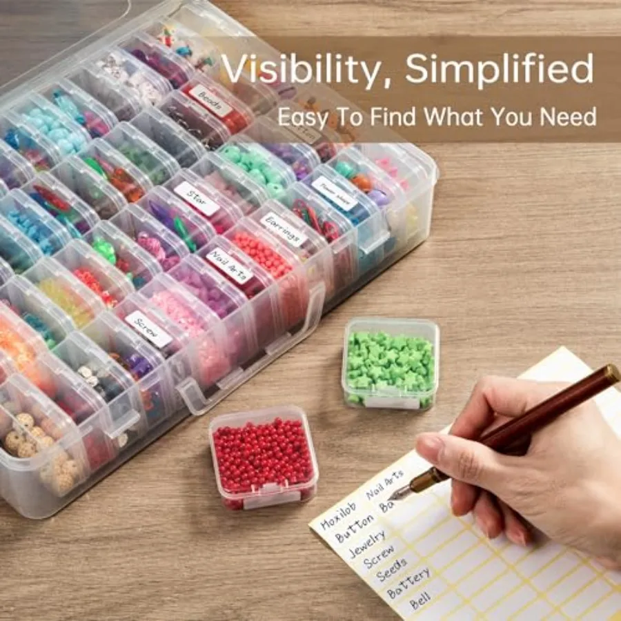 Bead Organizer Box 60 Pack Small Clear Storage Boxes with Labels Large Travel Craft Case with Handle Mini Plastic Containers fo 4