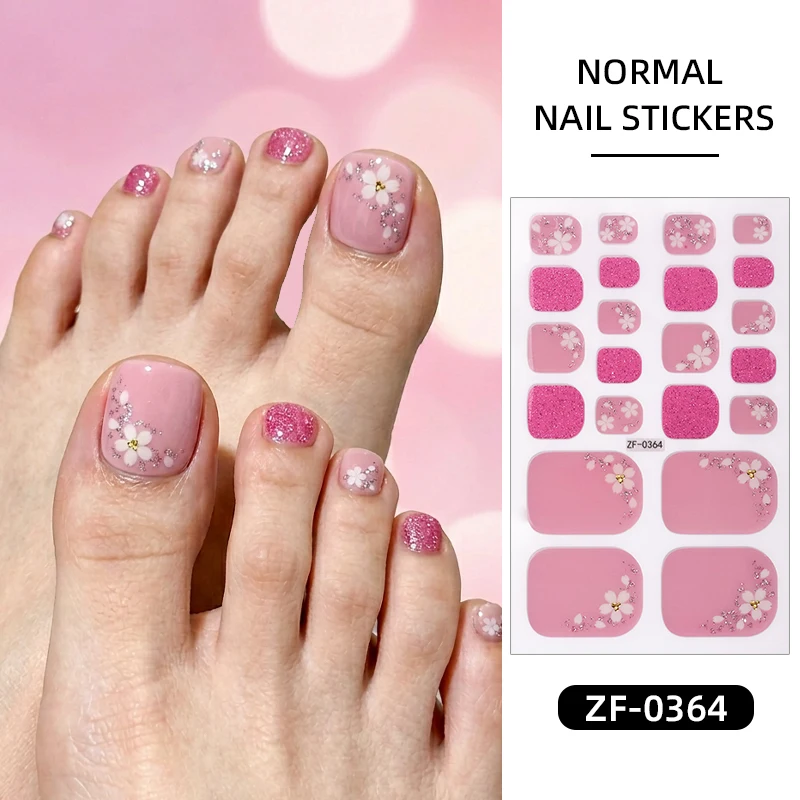 22팁스 여름 꽃 발톱 광택 스티커 그라데이션 플로럴 베이킹 프리 토 네일 스트립 풀 커버 DIY 발 장식 스티커