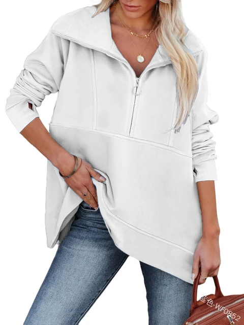 Womens Hoodie Shirts Oversized Pullover Long Sleeve Sweatshirt Lightweight  Half Zipper Casual Thanksgiving Fall Winter Clothes with Pockets sky blue