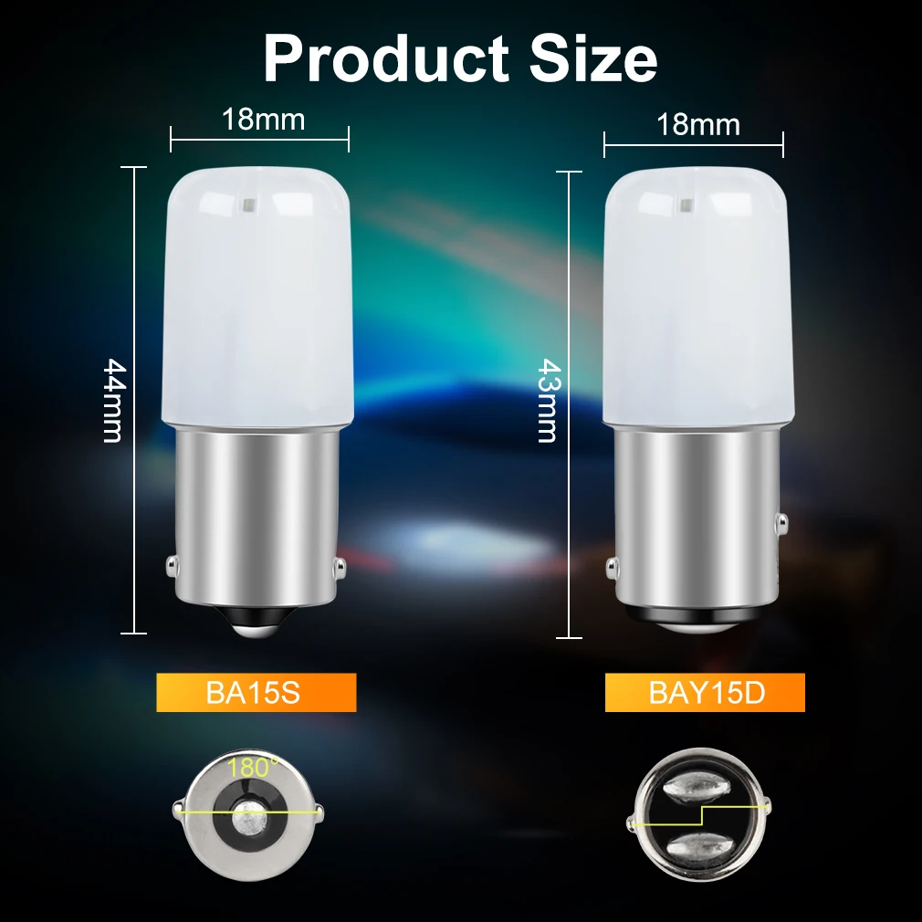 LED Car Lights 2pcs P21W 1156 BA15S 1157 BAY15D P21 5W R5W R10W Bulb Car Turn Signal 18SMD 3030 DRL 12V White Amber Brake