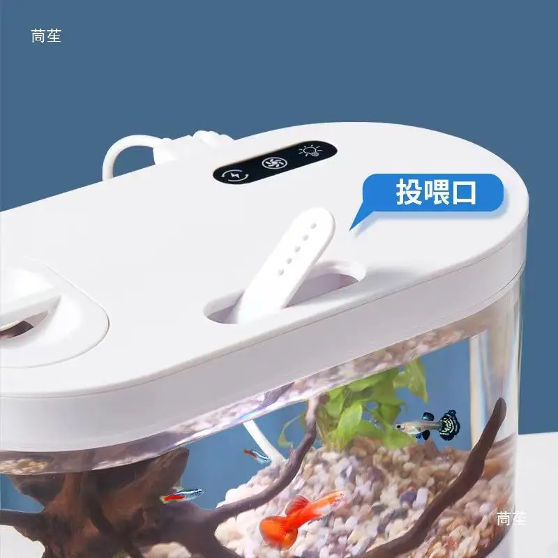 Desktop Creative Mini Aquarium Fish Tank Biochemical Filtration System LED Light Betta Fish Ecological Water Cycle